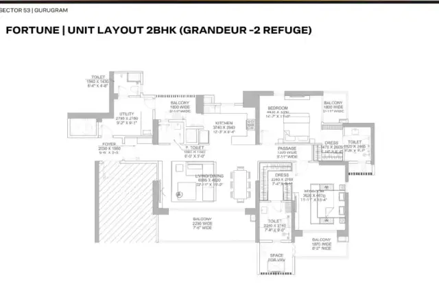 Godrej Samaris Gurgaon 2 BR Apartment 1368 Sq. Ft. Floor Plan