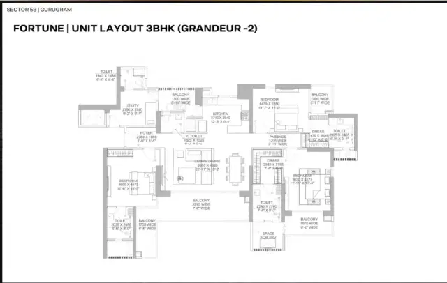 Godrej Samaris Gurgaon 3 BHK Apartments 1638 Sq. Ft. Floor Plan