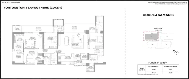 Godrej Samaris Gurgaon 4 BHK Apartments 2071 Sq. Ft. Floor Plan
